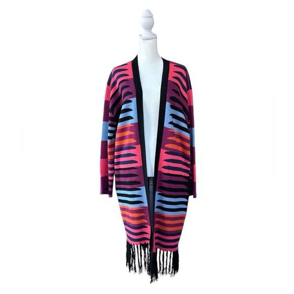 Mara Hoffman Knit Fringe Cardigan Black/Pink/Purple/Blue OS - Picture 3 of 7